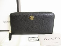 GUCCI Marmont G Black Leather Round Zip Long Wallet #8724
