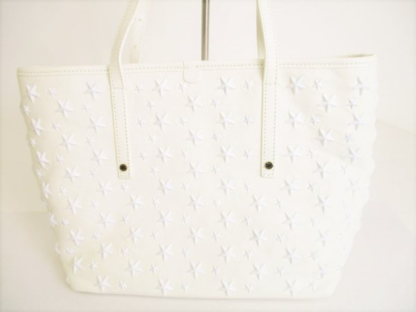 Photo2: Jimmy Choo Plastic Stars White Leather Tote Bag Purse SASHA S #8733