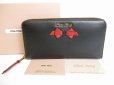 Photo1: miumiu Black Red Soft Calf Leather Round Zip Long Wallet #8735 (1)