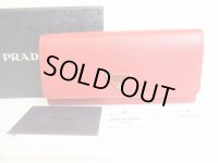 PRADA Red Saffiano Rose Leather Flap Long Wallet Purse #8737