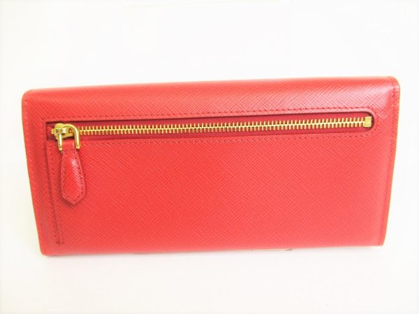 Photo2: PRADA Red Saffiano Rose Leather Flap Long Wallet Purse #8737