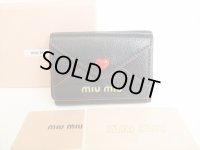 miumiu Black Leather Madras Love Trifold Wallet Compact Wallet #8740