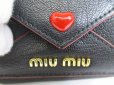 Photo10: miumiu Black Leather Madras Love Trifold Wallet Compact Wallet #8740