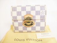LOUIS VUITTON Damier Azur Leather Trifold Wallet Purse Joey #8741