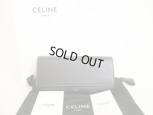 Photo1: CELINE Black Leather Large Flap Wallet Bifold Long Wallet #8742