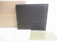 BVLGARI Black Leather Black Bi-fold Wallet #8753