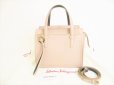 Photo1: Salvatore Ferragamo Beige Leather Gancini Hand Bag w/Strap Amy Small #8757 (1)