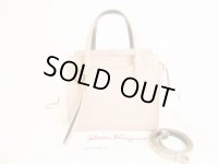 Salvatore Ferragamo Beige Leather Gancini Hand Bag w/Strap Amy Small #8757