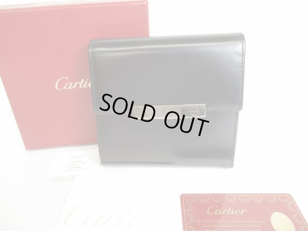 Photo1: Cartier Love Collection Silver H/W Black Leather Bifold Wallet #8760