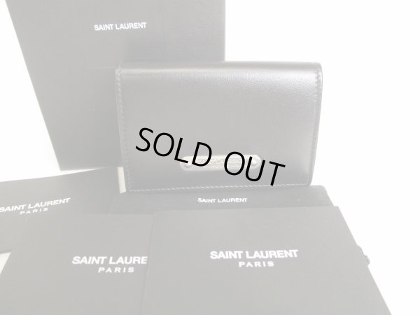 Photo1: Saint Laurent Paris YSL Black Leather Trifold Wallet Compact Wallet #8761