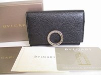 BVLGARI Logo Clip Black Leather Coin Purse #8766