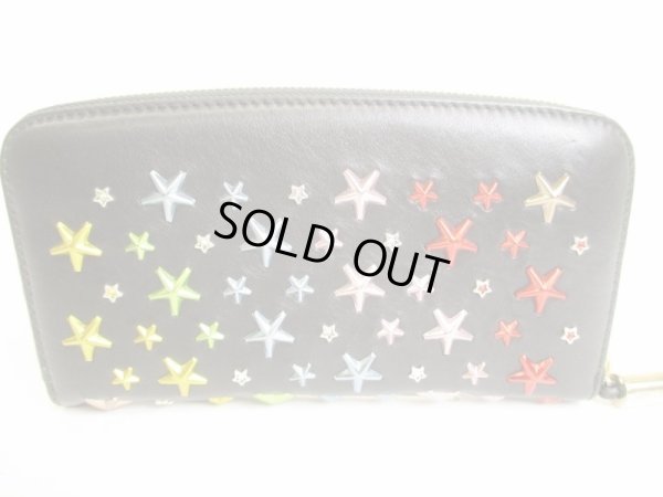 Photo2: Jimmy Choo Multicolor Metal Stars Black Leather Round Zip Wallet FILIPA #8768