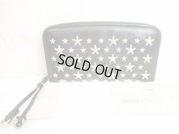 Photo1: Jimmy Choo Metal Stars Black Leather Round Zip Wallet FILIPA #8770