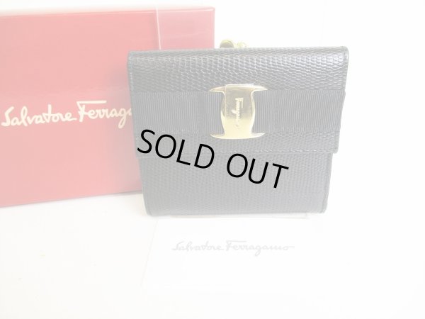 Photo1: Salvatore Ferragamo Vala Black Leather Bifold Long Wallet #8791