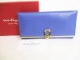 Photo1: Salvatore Ferragamo Gancini Blue Leather Bifold Long Wallet #8814 (1)