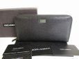 Photo1: DOLCE&GABBANA Logo Plate Black Leather Round Zip Wallet Purse #8827 (1)