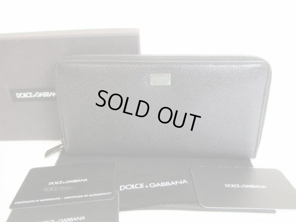 Photo1: DOLCE&GABBANA Logo Plate Black Leather Round Zip Wallet Purse #8827