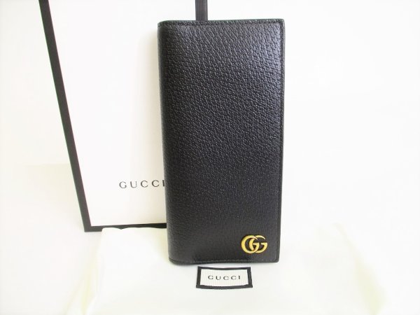 Photo1: GUCCI Marmont G Black Leather Bifold Long Wallet Purse #8838