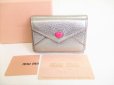 Photo1: miumiu Silver Leather Madras Forever Trifold Wallet Compact Wallet #8843 (1)