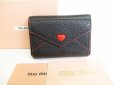 Photo1: miumiu Black Leather Madras Forever Trifold Wallet Compact Wallet #8851 (1)