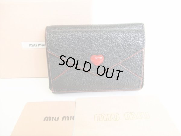 Photo1: miumiu Black Leather Madras Forever Trifold Wallet Compact Wallet #8851