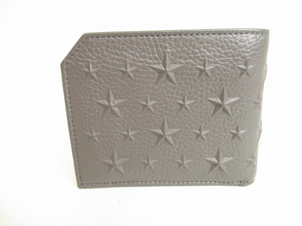 Photo2: Jimmy Choo Embossed Stars Gray Leather Bifold Wallet Compact Wallet #8854