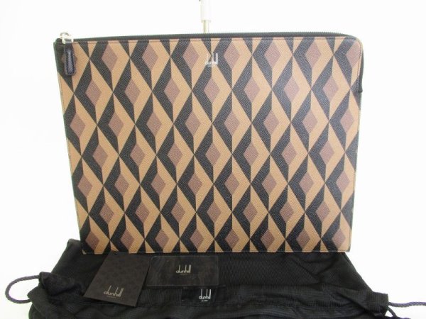 Photo1: DUNHILL  Brown Black Leather Document Case Briefcase Clutch Bag #8858
