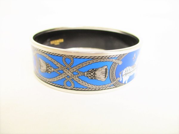Photo2: HERMES Blue Enamel Bangle Bracelet Email Imprime GM #8863