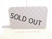 LOUIS VUITTON Damier Brown Leather Clutch Bag Purse Saint Louis #8878