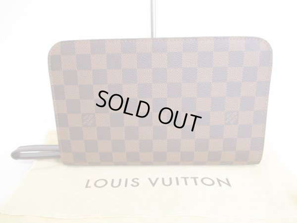 Photo1: LOUIS VUITTON Damier Brown Leather Clutch Bag Purse Saint Louis #8878