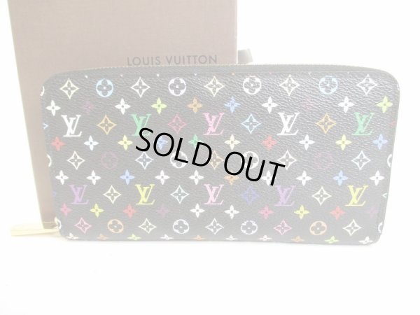 Photo1: LOUIS VUITTON Multi-color Black Leather Round Zip Zippy Wallet #8880