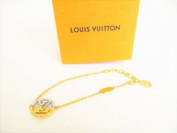 Photo1: LOUIS VUITTON LV Circle Medallion Gold Platd L TO V Bracelet #8884