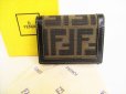 Photo1: FENDI Zucca Canvas Black Leather Trifold Wallet Compact Wallet #8892 (1)