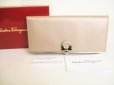 Photo1: Salvatore Ferragamo Gancini Beige Leather Bifold Long Wallet #8895 (1)