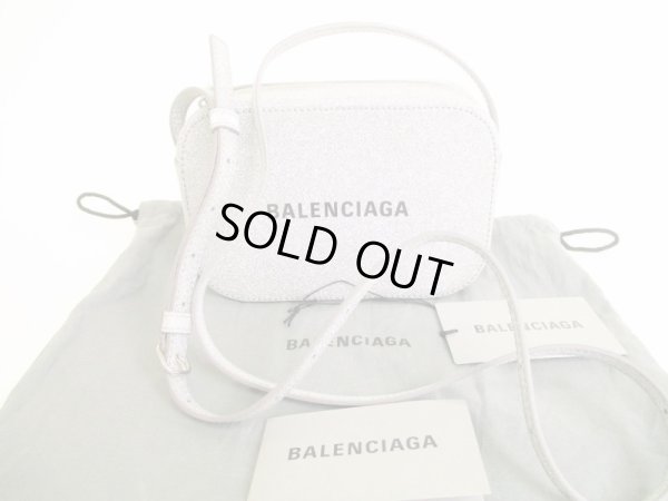 Photo1: BALENCIAGA Everyday Silver Glitter Leather Crossbody Bag #8906