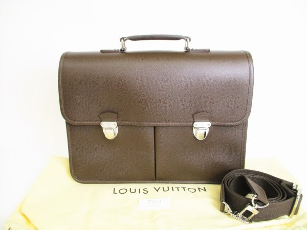 Photo1: LOUIS VUITTON Taiga Grizzly Leather Briefcase Business Bag w/Strap Anton #8908