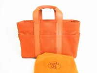 HERMES Orange Canvas Leather Hand Bag Purse Acapulco MM #8911