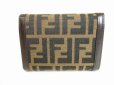 Photo2: FENDI Zucca Khaki Canvas Brown Leather Bifold Wallet Compact Wallet #8916 (2)