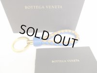 BOTTEGA BENETA Blue Brown Leather Gold H/W Key Ring #8932