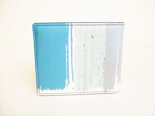 Photo2: DOLCE&GABBANA Light Blue Navy Blue Multicolor Leather Bifold Wallet #8940