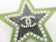 Photo12: CHANEL CC Logo Green Black Plastic Star Motif Brooch #8949