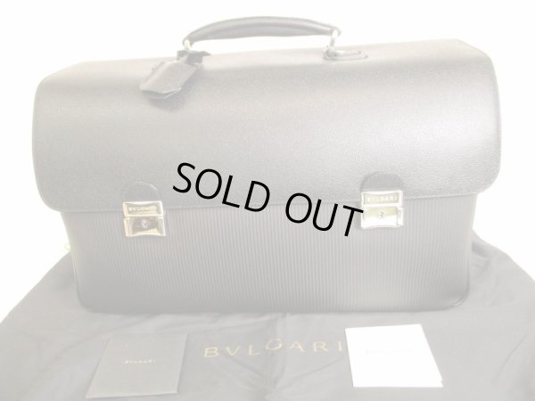 Photo1: BVLGARI Black PVC Leather Briefcase Business Bag #8955