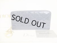 Christian Dior Cannage Dark Blue Patent Leather Round Zip Wallet #8956