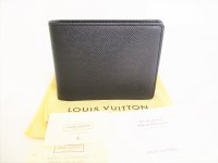 LOUIS VUITTON Ardoise Black Taiga Leather Bifold Bill Wallet #8971