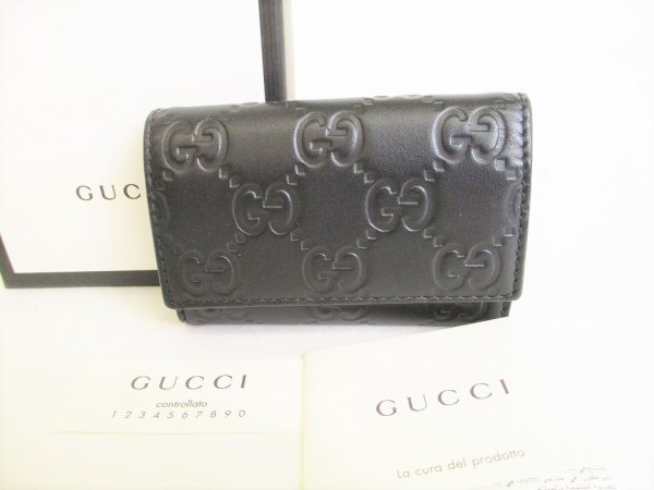 Photo1: GUCCI Guccissima Black Leather 6 Pics Key Cases #8976