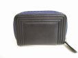 Photo2: CHANEL BOY CHANEL Navy Blue Black Leather Zip Coin Purse #8988 (2)