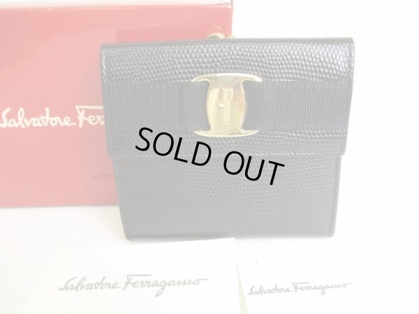 Photo1: Salvatore Ferragamo Vala Black Leather Bifold Long Wallet #8994