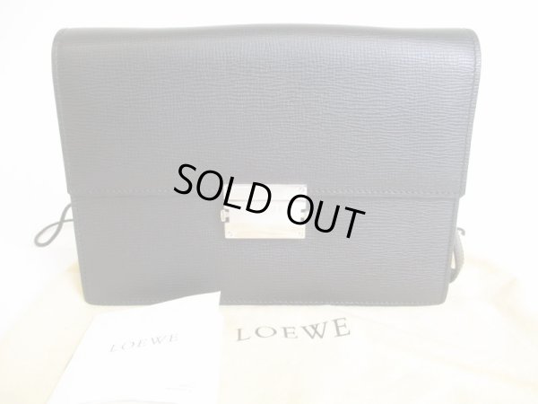 Photo1: LOEWE Black Leather Silver H/W Clutch Bag Document Bag #9001