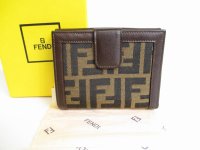 FENDI Zucca Canvas Brown Leather Bifold Wallet Compact Wallet #9002
