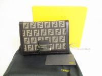 FENDI Zucch Canvas Dark Brown Leather Bifold Wallet Compact Wallet #9008